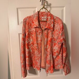 Christopher & Banks Coral and Khaki Floral Bomber Jacket size L